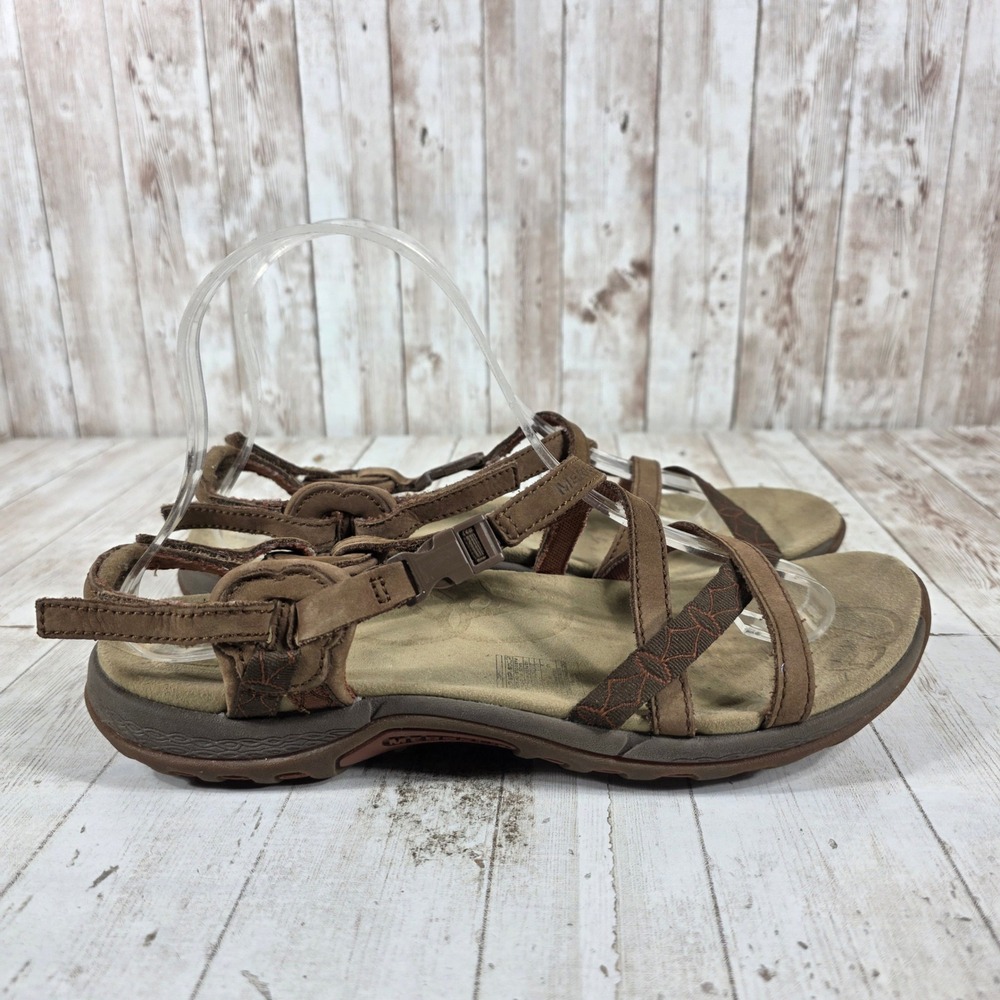 Merrell Siren Wrap Q2 Sandals‎ Womens 9 Dark Earth Brown Leather Hiking Strappy
